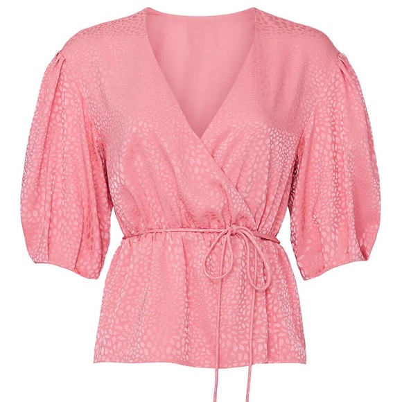 Rebecca Minkoff Snake Print Textured Quarter Sleeve Blouse - Pink - Medium - Picture 1 of 16